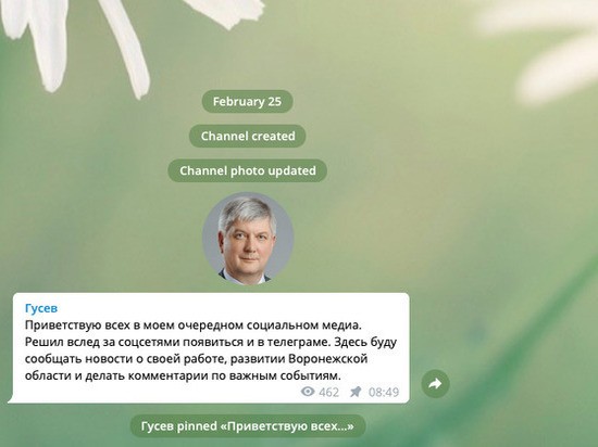Воронежский губернатор Александр Гусев открыл свой канал в мессенджере Telegram