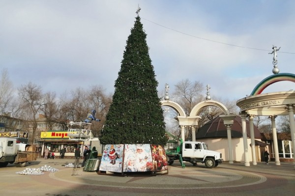 Новую праздничную елку начали устанавливать в Лисках