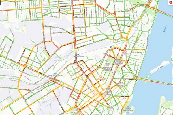 Вечерние пробки достигли 9 баллов в Воронеже